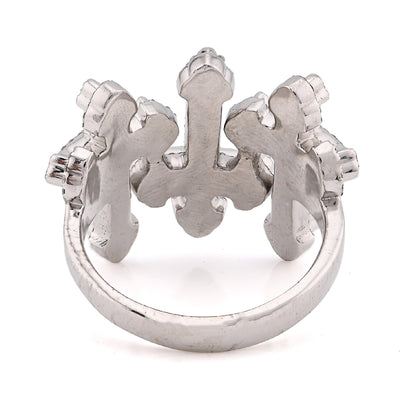 10K White Gold Three Cross 1CT Natural Diamond Men Pinky Ring - Elite Jewelers - Rings