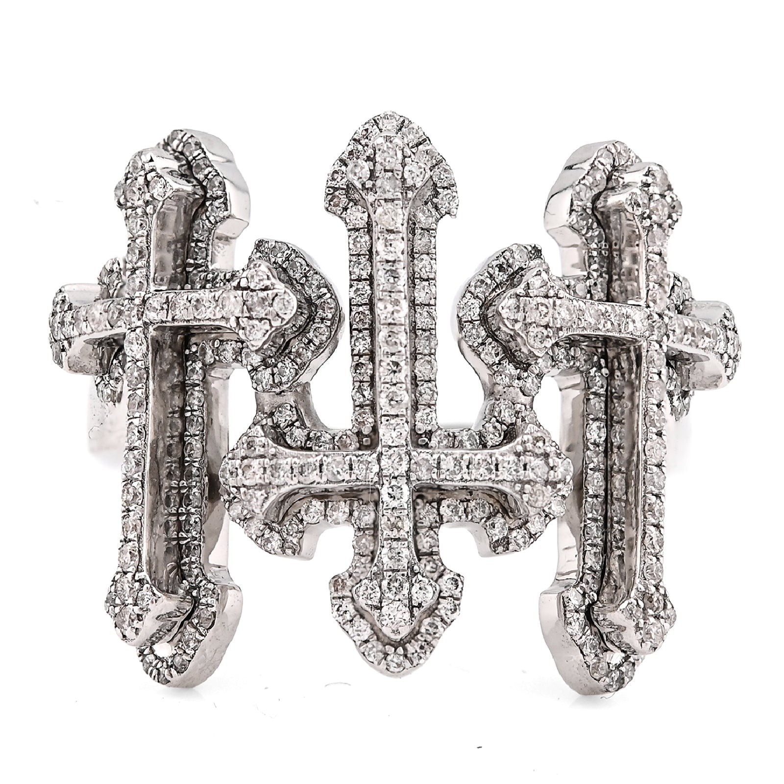 10K White Gold Three Cross 1CT Natural Diamond Men Pinky Ring - Elite Jewelers - Rings
