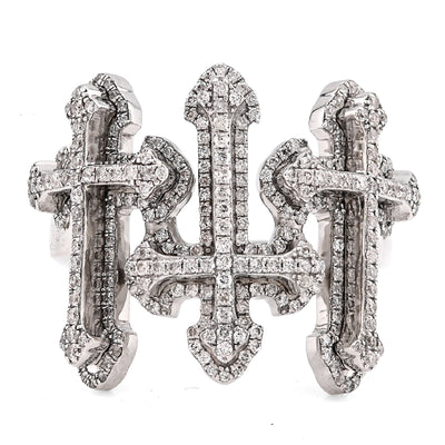 10K White Gold Three Cross 1CT Natural Diamond Men Pinky Ring - Elite Jewelers - Rings