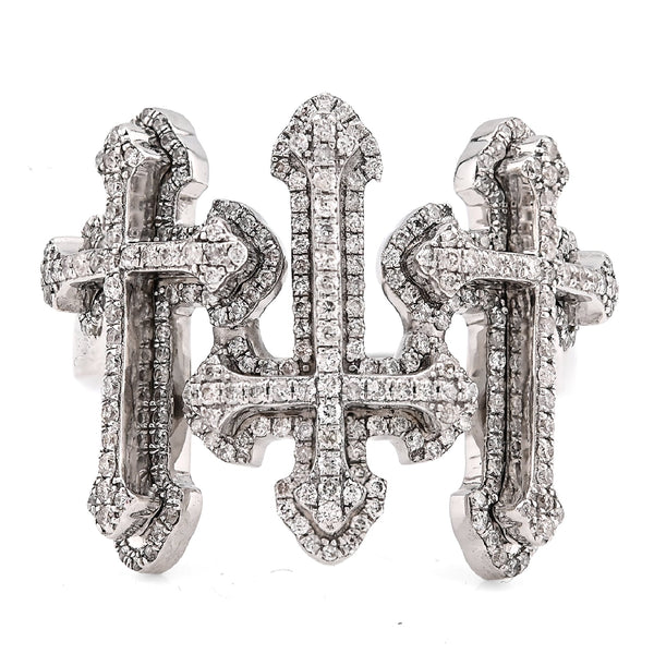 10K White Gold Three Cross 1CT Natural Diamond Men Pinky Ring - Elite Jewelers - Rings