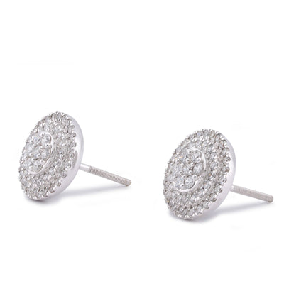 10K White Gold White Gold 1.09CT 3 Halo Flower Cluster Natural Diamond Men Women Earrings - Elite Jewelers-Earrings