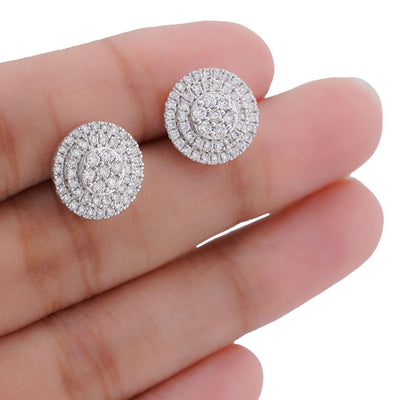 10K White Gold White Gold 1.09CT 3 Halo Flower Cluster Natural Diamond Men Women Earrings - Elite Jewelers-Earrings