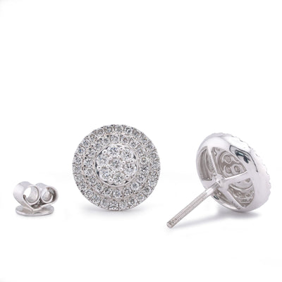 10K White Gold White Gold 1.09CT 3 Halo Flower Cluster Natural Diamond Men Women Earrings - Elite Jewelers-Earrings