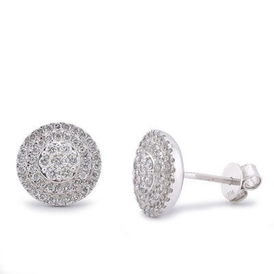 10K White Gold White Gold 1.09CT 3 Halo Flower Cluster Natural Diamond Men Women Earrings - Elite Jewelers-Earrings