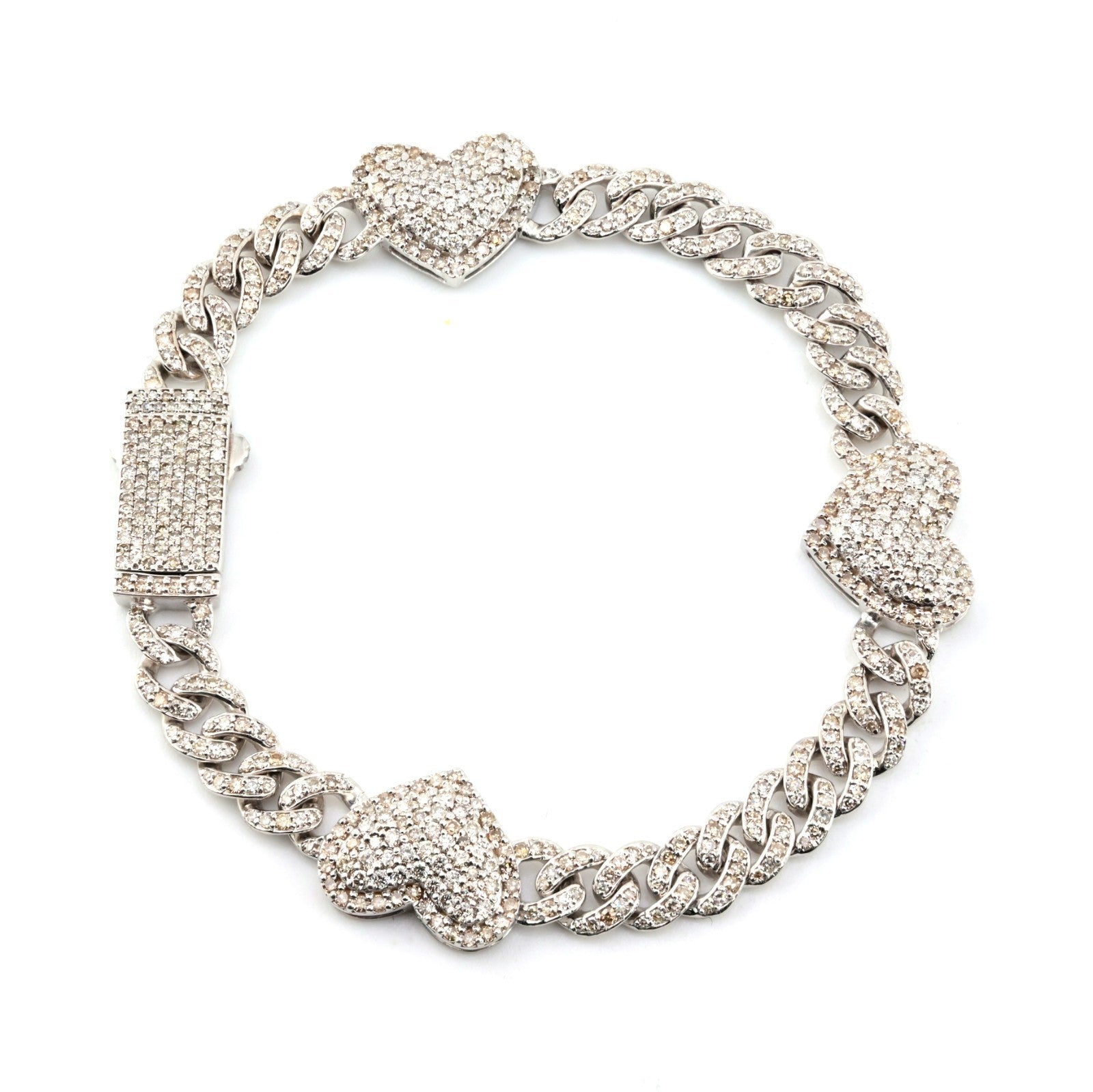 10k White Gold Women 3.25CTW Natural Diamond Cuban Heart Bracelet 14.2g 7Inch - Elite Jewelers - Bracelets
