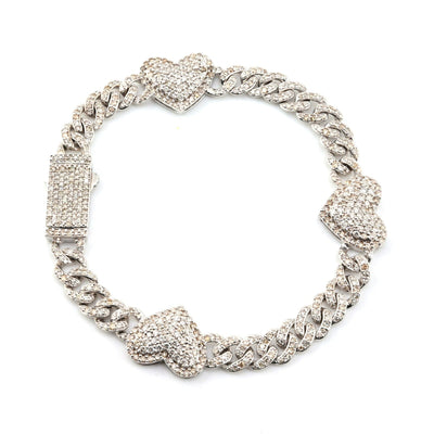 10k White Gold Women 3.25CTW Natural Diamond Cuban Heart Bracelet 14.2g 7Inch - Elite Jewelers - Bracelets