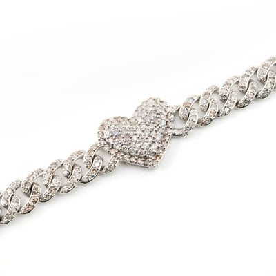 10k White Gold Women 3.25CTW Natural Diamond Cuban Heart Bracelet 14.2g 7Inch - Elite Jewelers - Bracelets