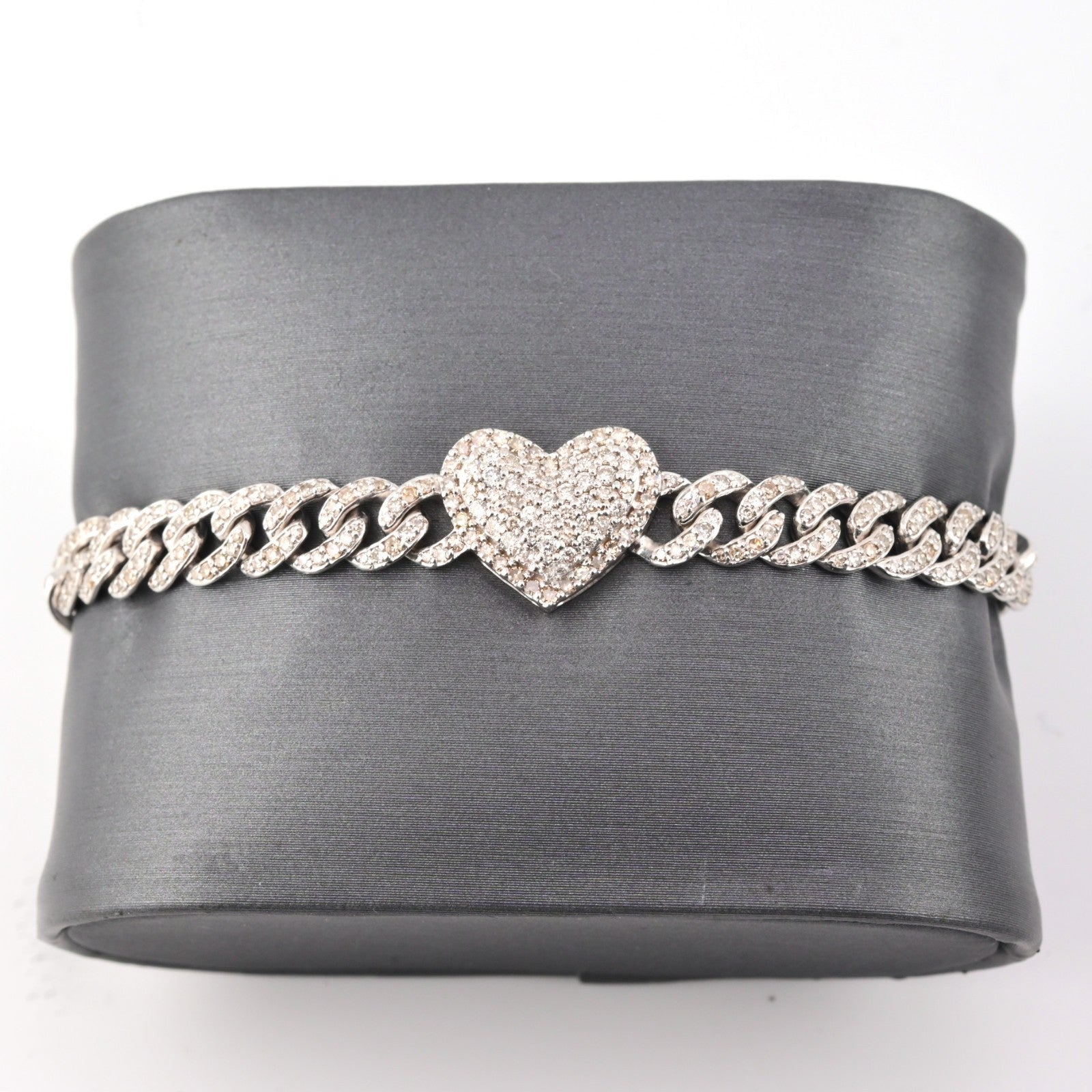10k White Gold Women 3.25CTW Natural Diamond Cuban Heart Bracelet 14.2g 7Inch - Elite Jewelers - Bracelets