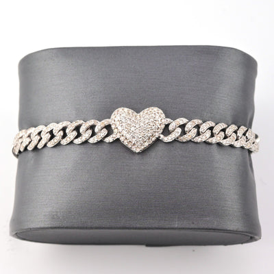 10k White Gold Women 3.25CTW Natural Diamond Cuban Heart Bracelet 14.2g 7Inch - Elite Jewelers - Bracelets