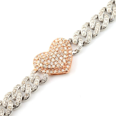 10k White & Rose Gold Women 3.18CT Diamond Cuban Heart Bracelet 13.8g 7In Armlet - Elite Jewelers - Bracelets