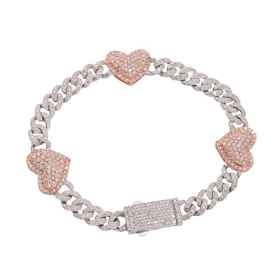 10k White & Rose Gold Women 3.18CT Diamond Cuban Heart Bracelet 13.8g 7In Armlet - Elite Jewelers - Bracelets