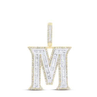 10k White & Yellow Gold 5.56g 1.25CTW Natural Diamond Initial "M" Pendant Charm - Elite Jewelers - Charms & Pendants