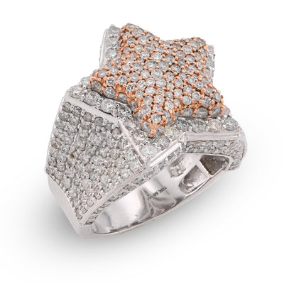 10K White/Rose 4.40CT Natural Diamond Star Shape Men Pinky Ring - Elite Jewelers - Rings