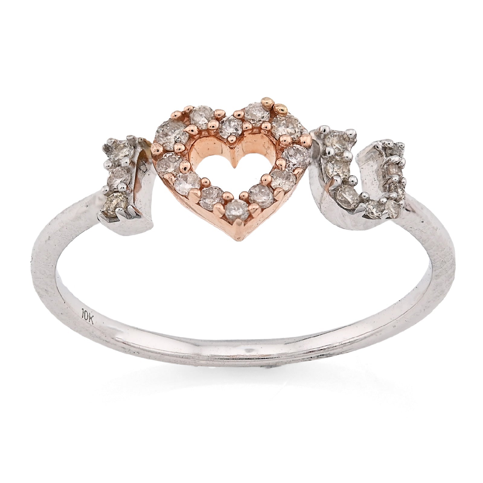 10K White/Rose Gold 0.15CT Natural Diamond "I Heart U" women Ring - Elite Jewelers - Rings