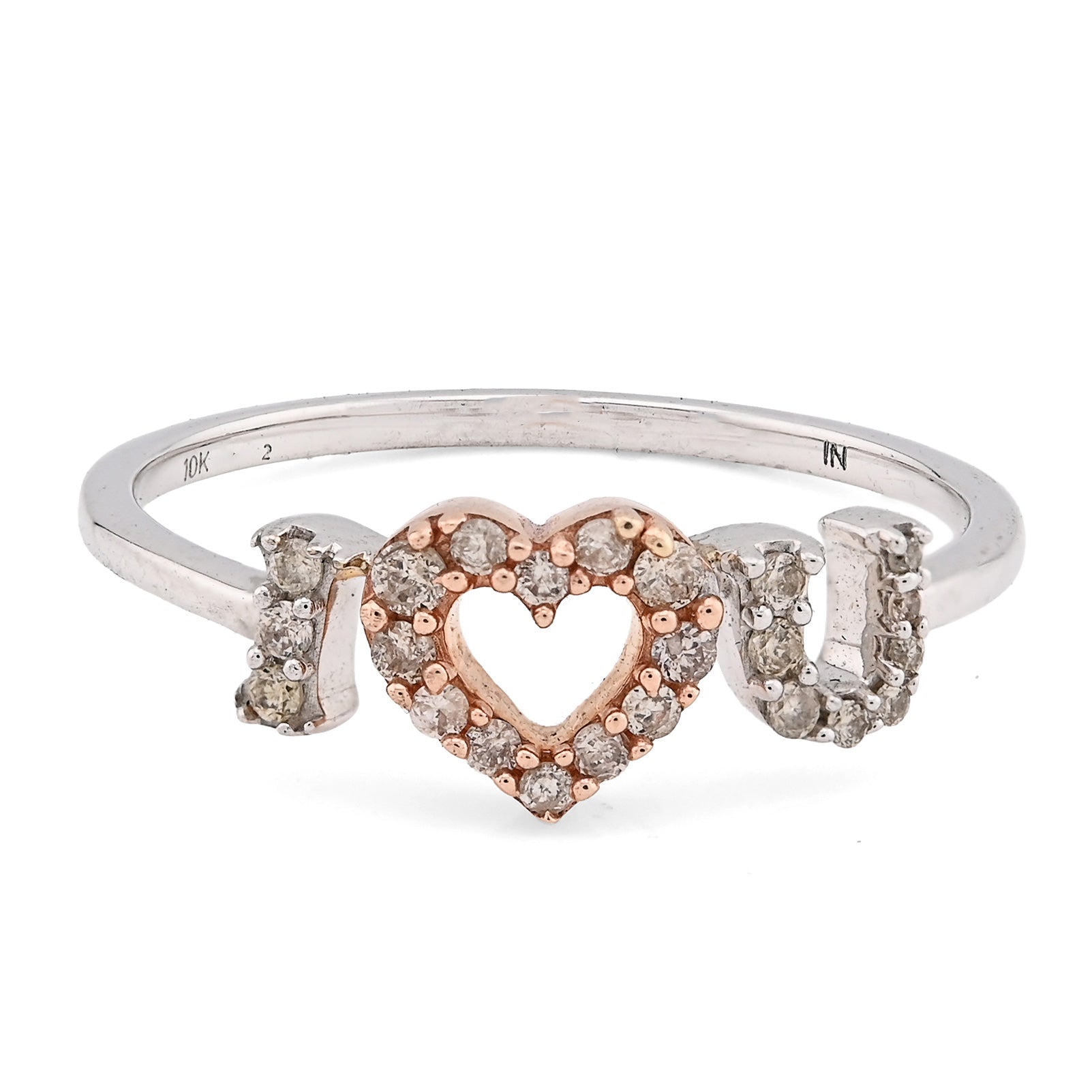 10K White/Rose Gold 0.15CT Natural Diamond "I Heart U" women Ring - Elite Jewelers - Rings