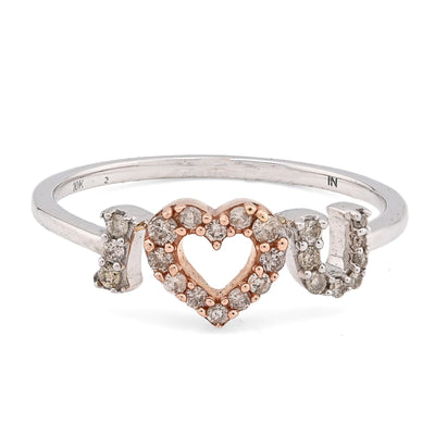 10K White/Rose Gold 0.15CT Natural Diamond "I Heart U" women Ring - Elite Jewelers - Rings
