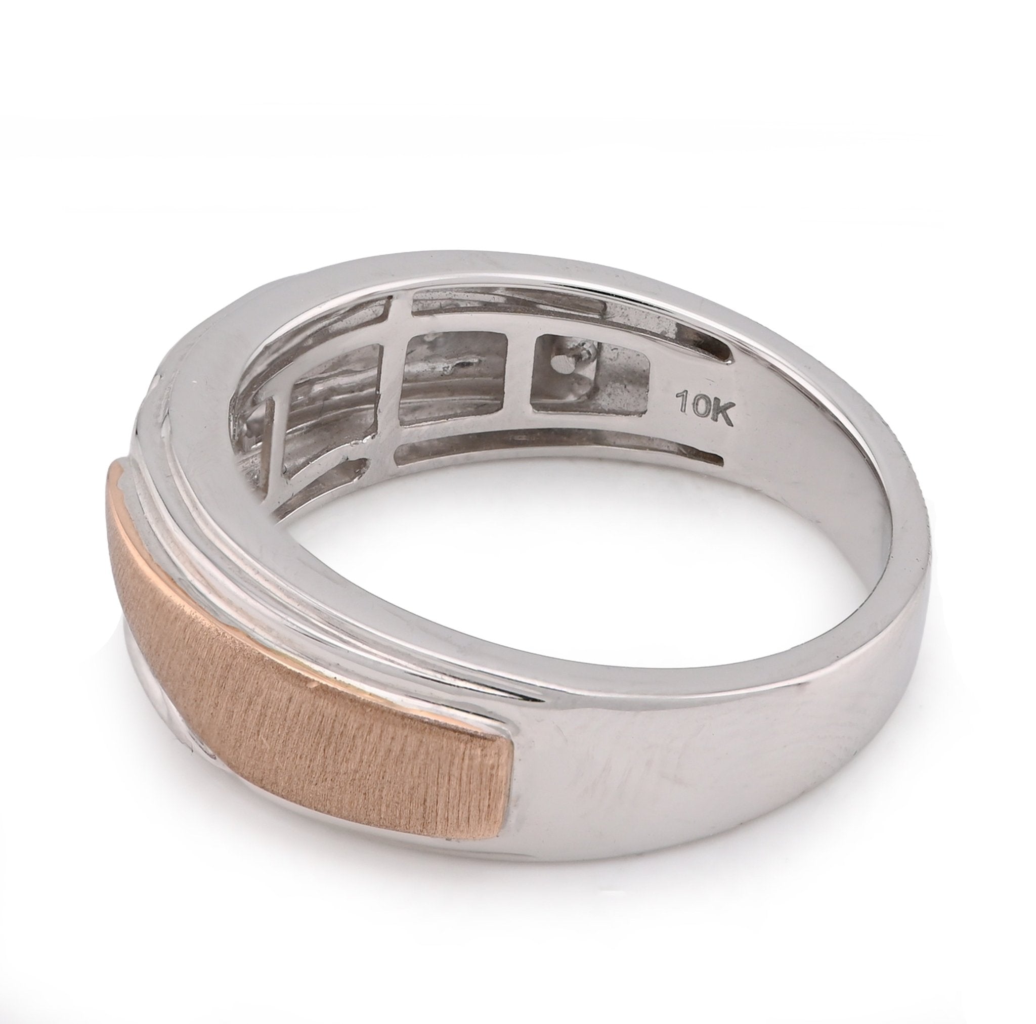 10K White/Rose Gold 0.17CT Natural Diamond Diagonal Centre 3 Stone Men Band - Elite Jewelers - Rings