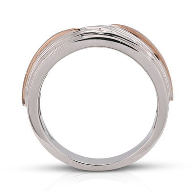 10K White/Rose Gold 0.17CT Natural Diamond Diagonal Centre 3 Stone Men Band - Elite Jewelers - Rings