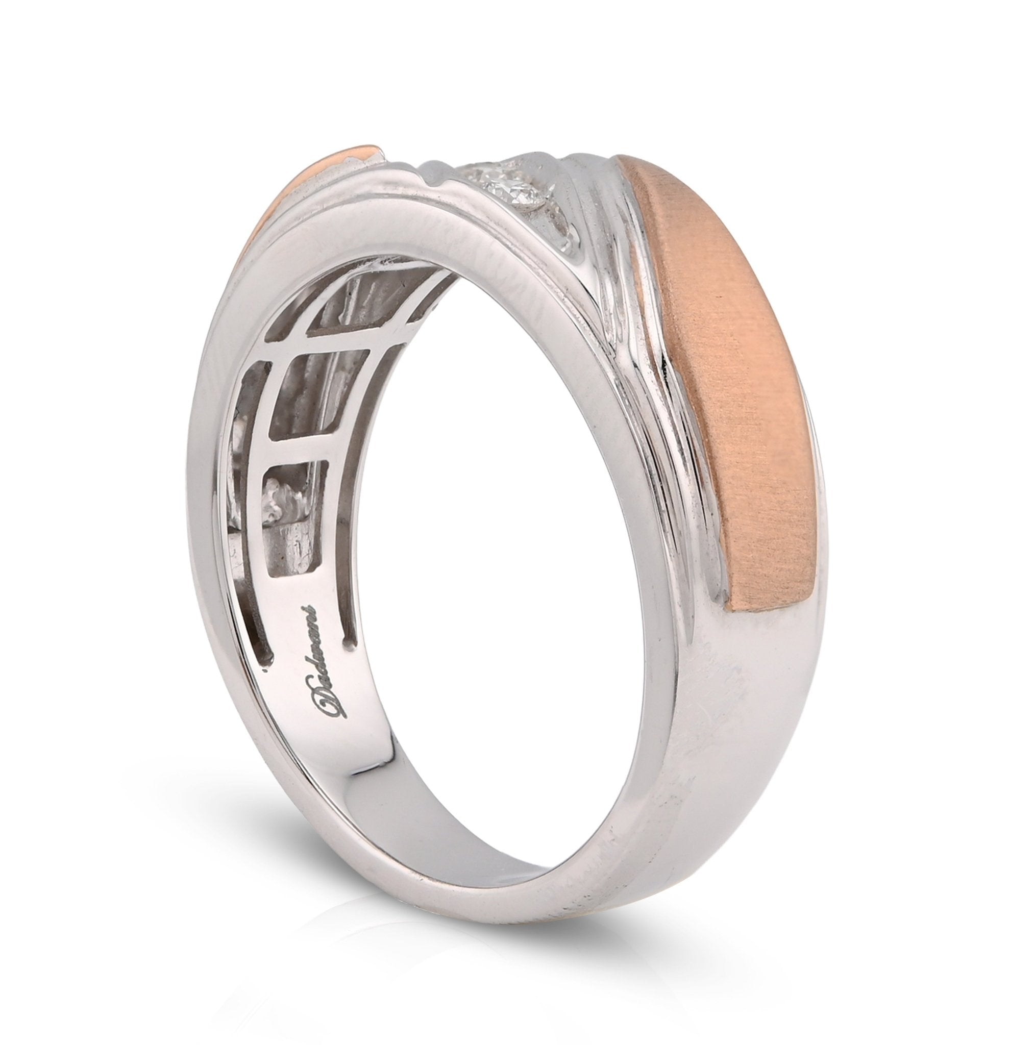 10K White/Rose Gold 0.17CT Natural Diamond Diagonal Centre 3 Stone Men Band - Elite Jewelers - Rings