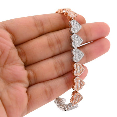 10K White/Rose Gold 3.86CT Natural Diamond Round/Baguette Heart Shape  Women 20.3g Bracelet - Elite Jewelers - Bracelets