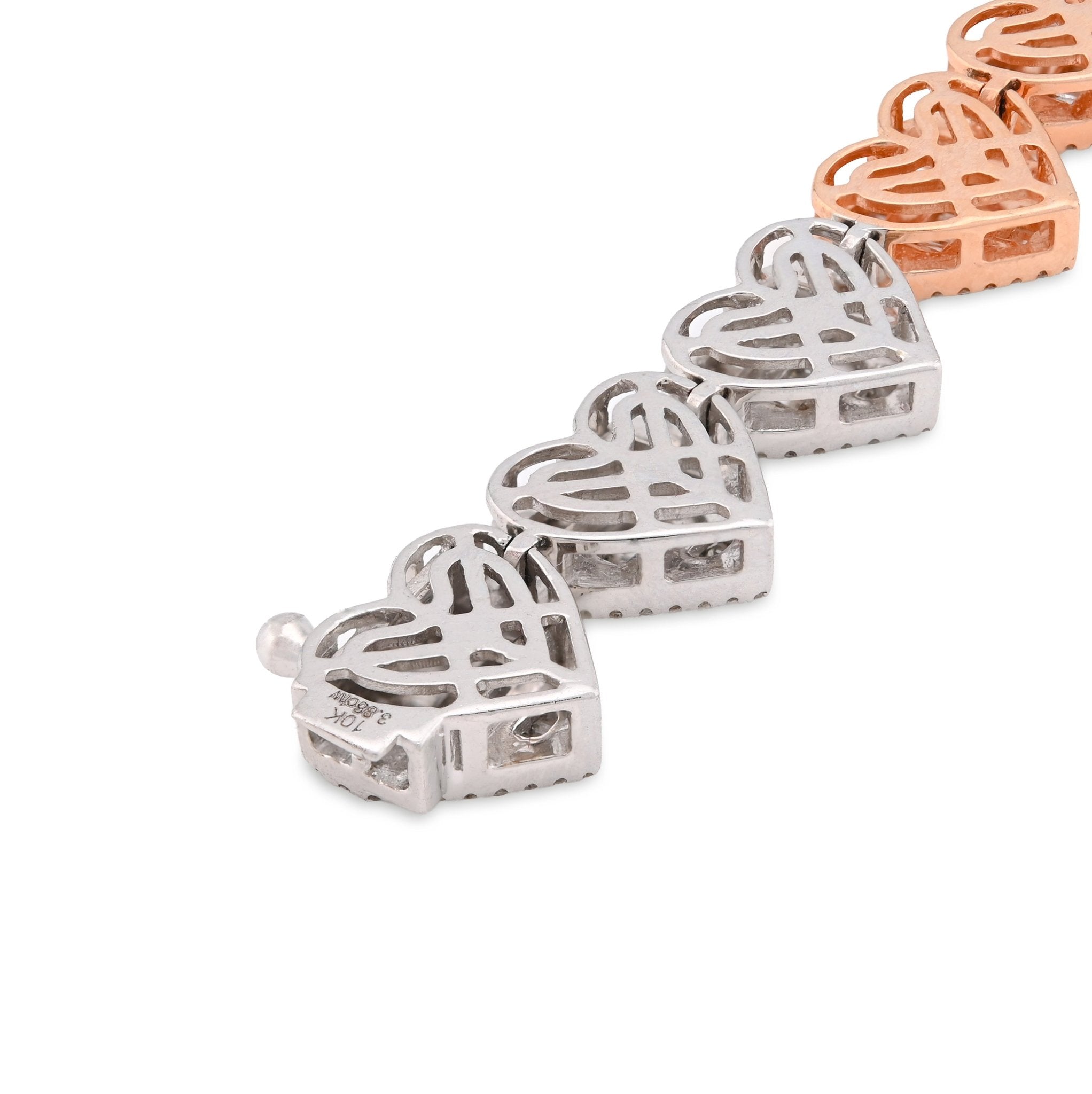 10K White/Rose Gold 3.86CT Natural Diamond Round/Baguette Heart Shape  Women Bracelet - Elite Jewelers - Bracelets