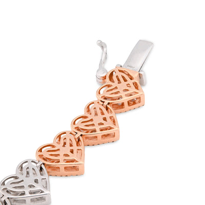 10K White/Rose Gold Natural Diamond Round/Baguette Heart Shape 7" 9.4MM Women 20.3g Bracelet - Elite Jewelers - Bracelets