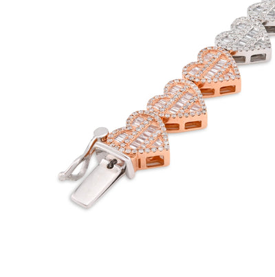 10K White/Rose Gold Natural Diamond Round/Baguette Heart Shape 7" 9.4MM Women 20.3g Bracelet - Elite Jewelers - Bracelets
