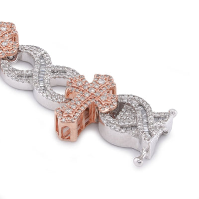 10K White/Rose Gold Cross Infinity Link 4.05CT Natural Round/Baguette Diamond Men Bracelet - Elite Jewelers-Bracelets