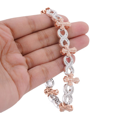 10K White/Rose Gold Cross Infinity Link 4.05CT Natural Round/Baguette Diamond Men Bracelet - Elite Jewelers-Bracelets