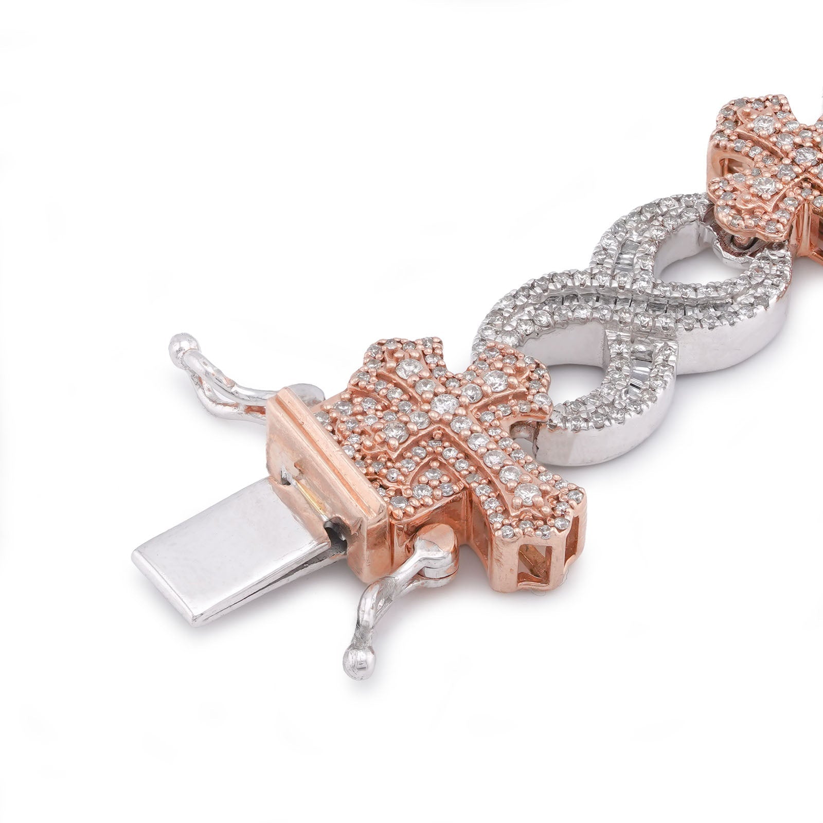 10K White/Rose Gold Cross Infinity Link 4.05CT Natural Round/Baguette Diamond Men Bracelet - Elite Jewelers-Bracelets