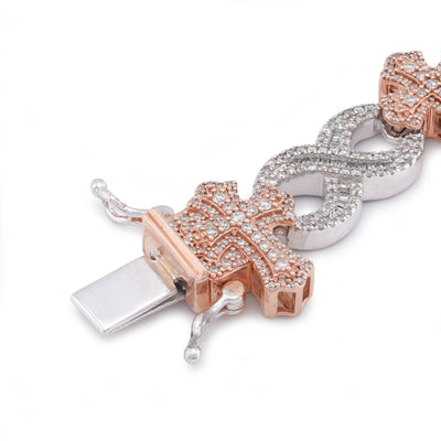 10K White/Rose Gold Cross Infinity Link 4.05CT Natural Round/Baguette Diamond Men Bracelet - Elite Jewelers-Bracelets