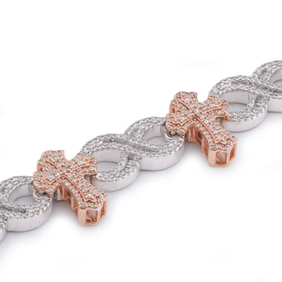 10K White/Rose Gold Cross Infinity Link 4.05CT Natural Round/Baguette Diamond Men Bracelet - Elite Jewelers-Bracelets