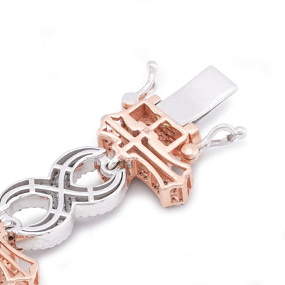 10K White/Rose Gold Cross Infinity Link 4.05CT Natural Round/Baguette Diamond Men Bracelet - Elite Jewelers-Bracelets