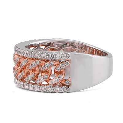 10K White/Rose Gold Cuban Link Centre 1.23CT Natural Diamond Men Ring Band - Elite Jewelers - Rings