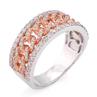 10K White/Rose Gold Cuban Link Centre 1.23CT Natural Diamond Men Ring Band - Elite Jewelers - Rings