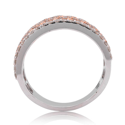 10K White/Rose Gold Cuban Link Centre 1.23CT Natural Diamond Men Ring Band - Elite Jewelers - Rings