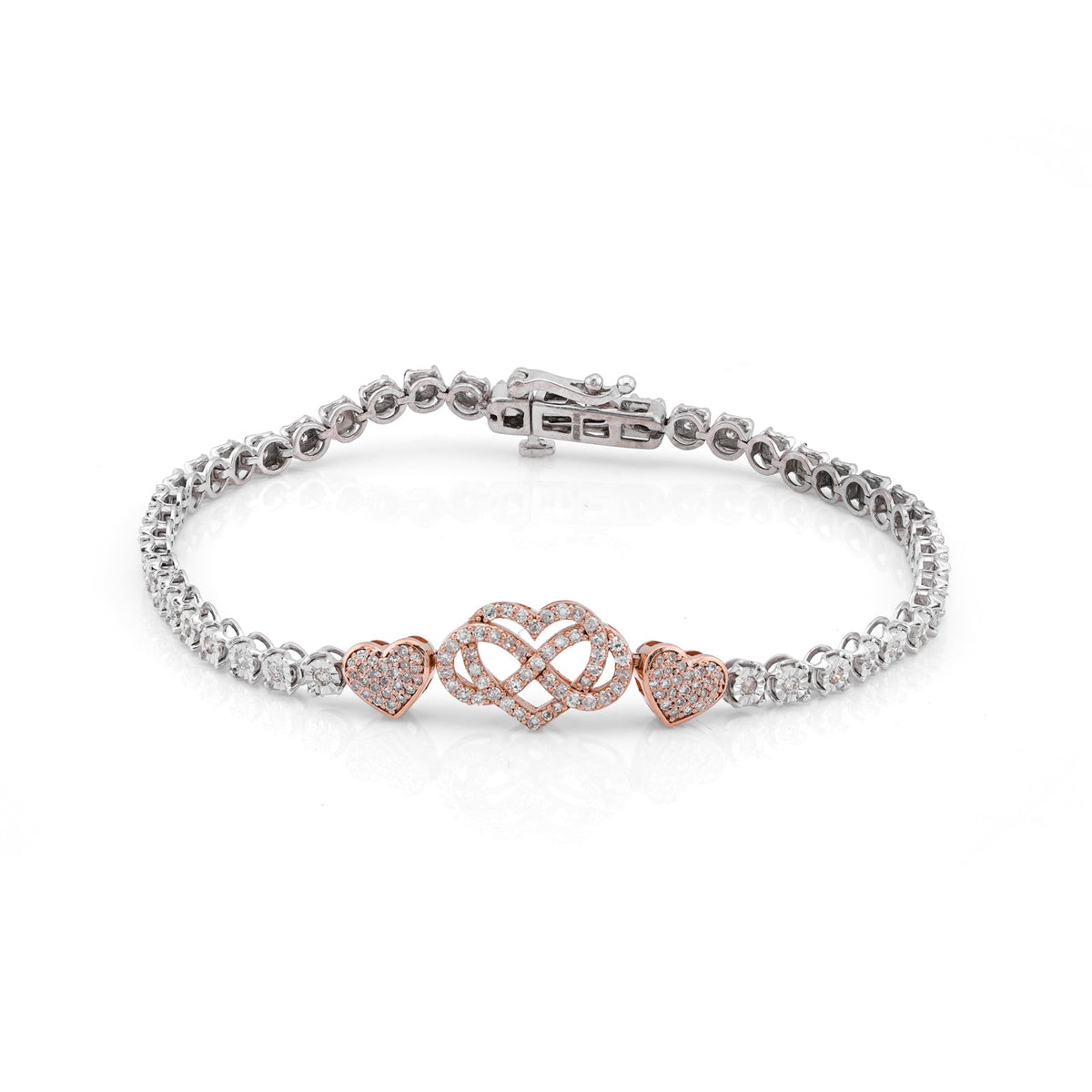 10K White/Rose Gold Illusion Natural Diamond Infinity Heart 0.9CT Women Bracelet 7" - Elite Jewelers-Bracelets