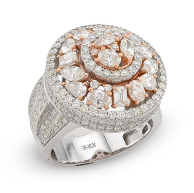 10K White/Rose Gold Round Halo Cluster Flower Solitaire Natural Diamond 5.10CT Men Pinky Ring - Elite Jewelers - Rings