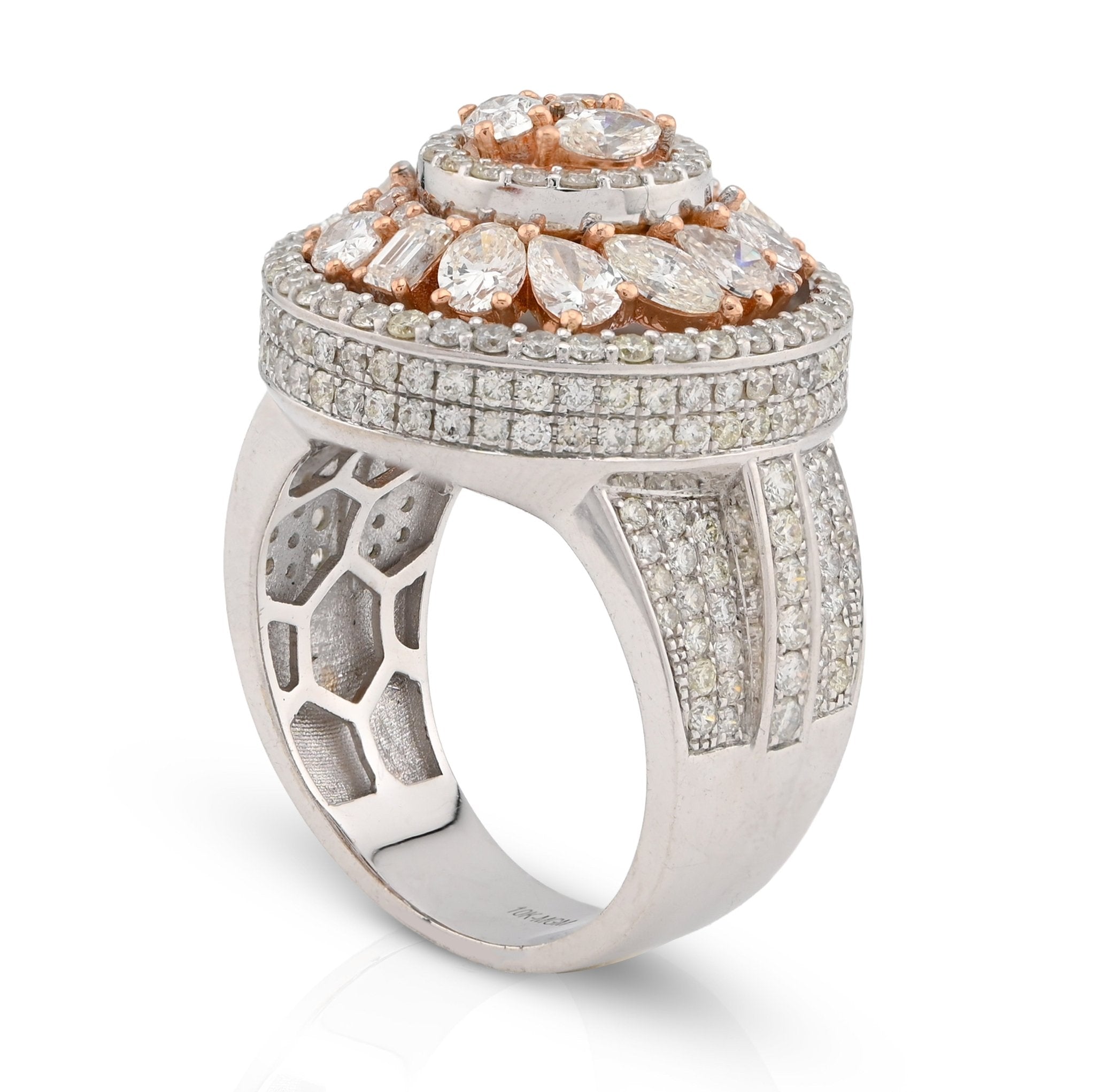 10K White/Rose Gold Round Halo Cluster Flower Solitaire Natural Diamond 5.10CT Men Pinky Ring - Elite Jewelers - Rings