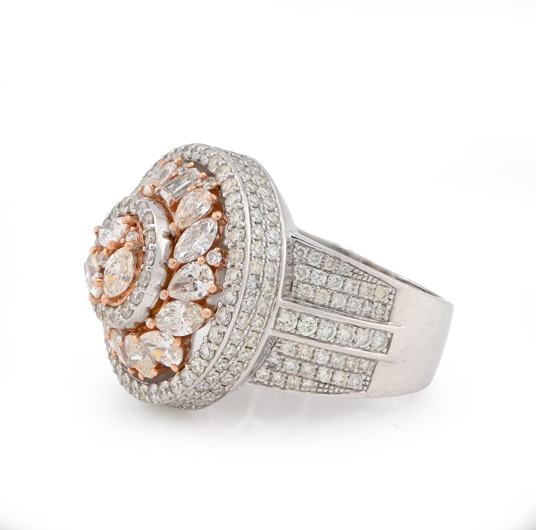 10K White/Rose Gold Round Halo Cluster Flower Solitaire Natural Diamond 5.10CT Men Pinky Ring - Elite Jewelers - Rings