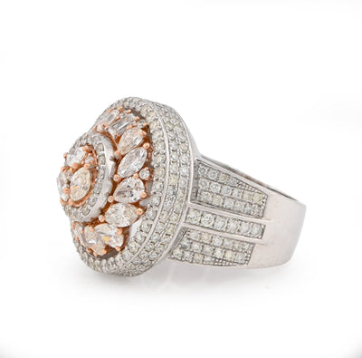 10K White/Rose Gold Round Halo Cluster Flower Solitaire Natural Diamond 5.10CT Men Pinky Ring - Elite Jewelers - Rings