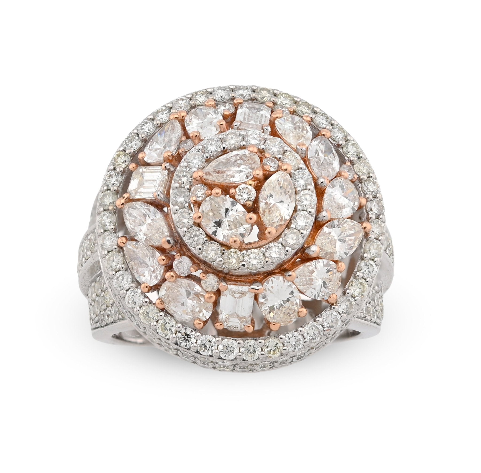 10K White/Rose Gold Round Halo Cluster Flower Solitaire Natural Diamond 5.10CT Men Pinky Ring - Elite Jewelers - Rings