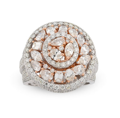 10K White/Rose Gold Round Halo Cluster Flower Solitaire Natural Diamond 5.10CT Men Pinky Ring - Elite Jewelers - Rings