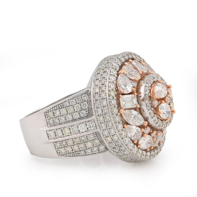 10K White/Rose Gold Round Halo Cluster Flower Solitaire Natural Diamond 5.10CT Men Pinky Ring - Elite Jewelers - Rings