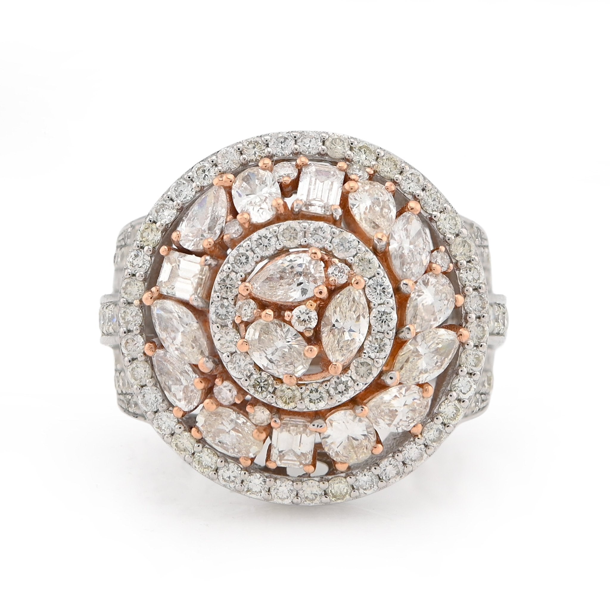 10K White/Rose Gold Round Halo Cluster Flower Solitaire Natural Diamond 5.10CT Men Pinky Ring - Elite Jewelers - Rings