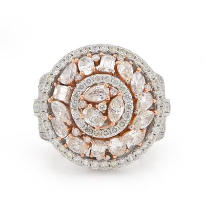 10K White/Rose Gold Round Halo Cluster Flower Solitaire Natural Diamond 5.10CT Men Pinky Ring - Elite Jewelers - Rings