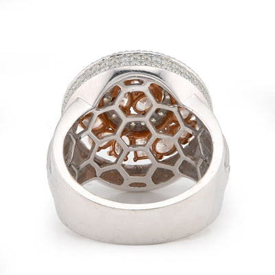 10K White/Rose Gold Round Halo Cluster Flower Solitaire Natural Diamond 5.10CT Men Pinky Ring - Elite Jewelers - Rings