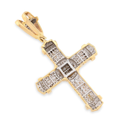 10K Yelloe Gold Princess cut/Round 5CT Natural Diamond Religious Cross Pendant Men Women Charm - Elite Jewelers - Charms & Pendants