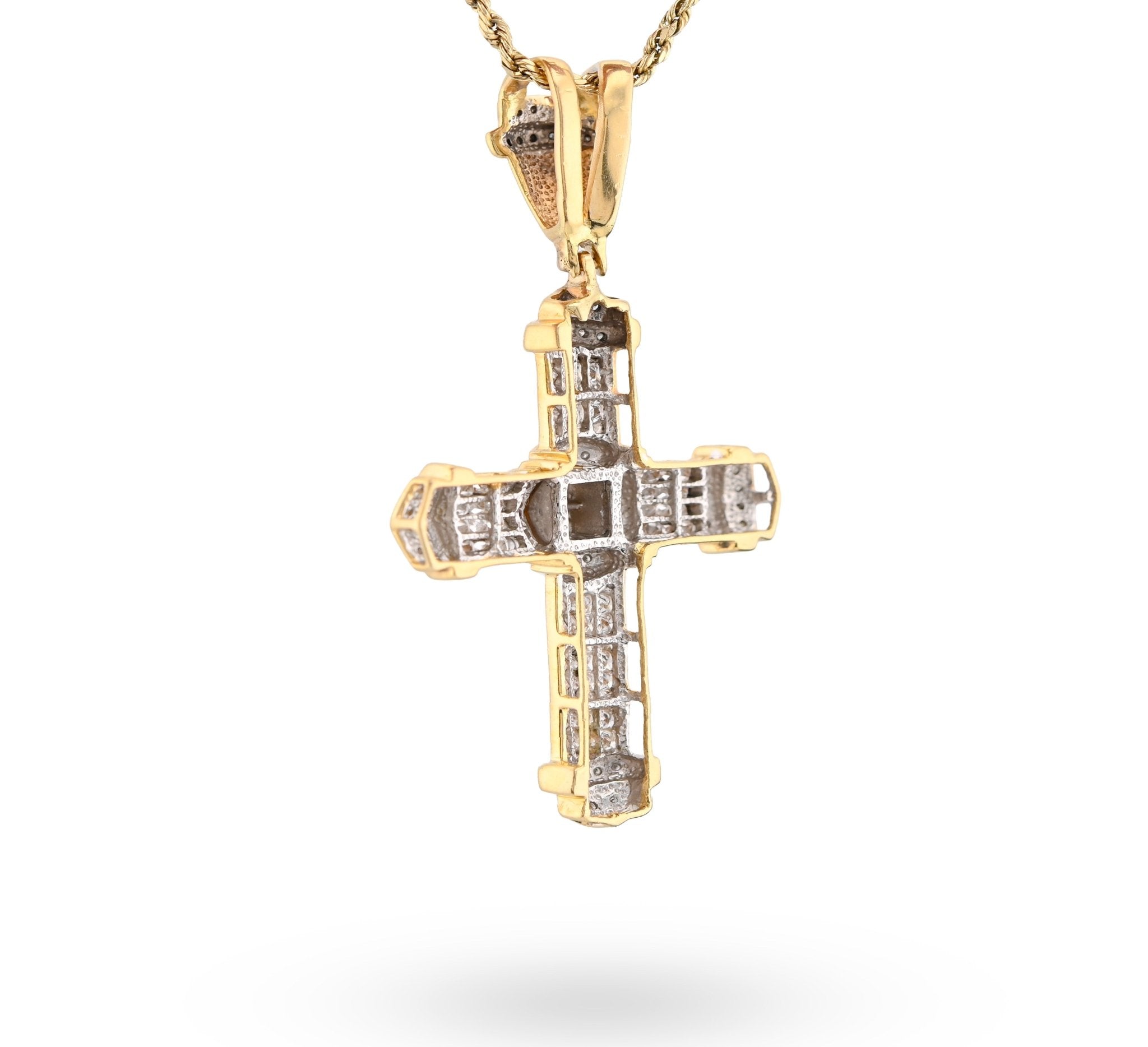 10K Yelloe Gold Princess cut/Round 5CT Natural Diamond Religious Cross Pendant Men Women Charm - Elite Jewelers - Charms & Pendants