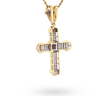 10K Yelloe Gold Princess cut/Round 5CT Natural Diamond Religious Cross Pendant Men Women Charm - Elite Jewelers - Charms & Pendants